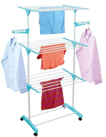DID® 4 Tier Foldable Clothes Airer | Offering 18m Drying Space | Sturdy Iron Construction | Wheels for Easy Handling | Foldable Arms & Hooks | Ideal for indoor and outdoor use | Easy to Assemble