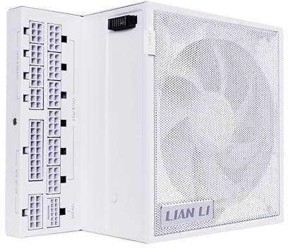 Lian Li Edge Series-850W Full Modular Power Supply- Gold-ATX 3.1-PCIE 5.1-L-Shape Design for Dual Chamer Case - Without USB/Fan Hub - White (EG0850G.W)