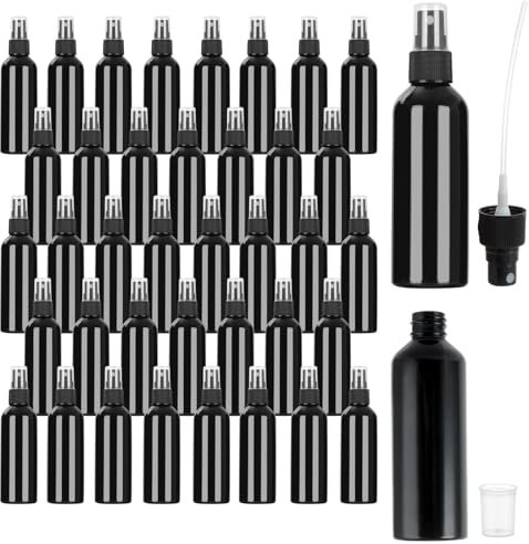 LDXDRU 40 Pack 100ml / 3.5oz Black Plastic Spray Bottles, Fine Mist Travel Atomizers with Lids, Refillable Containers Empty Cosmetic Bottles Portable Travel Bottle for Perfume Cosmetic Cleaning