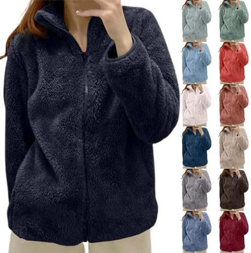 veste pilou pilou femme sans capuche basic manteau hiver chaud polaire avec fermeture Éclair manteaux femme d'hiver grande taille avec poches haut thermique manche longue col montant ideal (Black, XL)