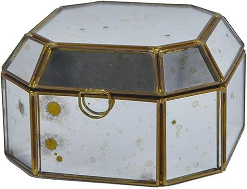 CWZZWS Boîte à bijoux Boîte à bijoux en verre miroir avec garniture en laiton Boîte de rangement de bijoux polygonale Vitrine de bijoux pour femme Boucles d'oreilles Colliers Bagues Étui à bijoux