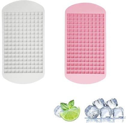 Mini Ice Cube Trays,2 Pcs Silicone Mini Ice Cube Tray,160 Grids Silicone Ice Cube Moulds, Used for Food- Grade Ice Cube Mold for Freezer Baby Food,Whiskey,Cocktails, Milk and Juice (Pink, White)