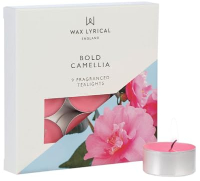 Wax Lyrical Tealight Set - Bold Camellia, 9 Fragranced Tealights | Camellia, Lilac and Amber Scents, Coloured Wax, Up to 4 Hours Burn Time Each with Soft Floral Aroma