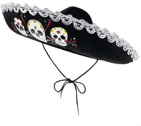 Ymxygz Mexikanischer Sombrero-Hut Silbernem Besatz, Totenkopf-Sombrero-kostümhut Für Cinco De Mayo, Mexikanisches Halloween-Fiesta-kostümzubehör