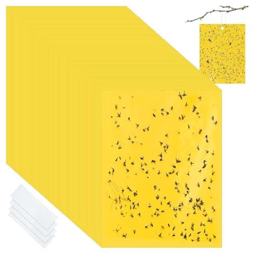 50 Piezas Trampas para Insectos, Trampas Adhesivas para Moscas, Papeles Pegajosos Amarillos, para Pulgones, Mineros de Hojas, Polillas. Ideal para Proteger de Huertos y Plantas Ornamentales,15x20cm