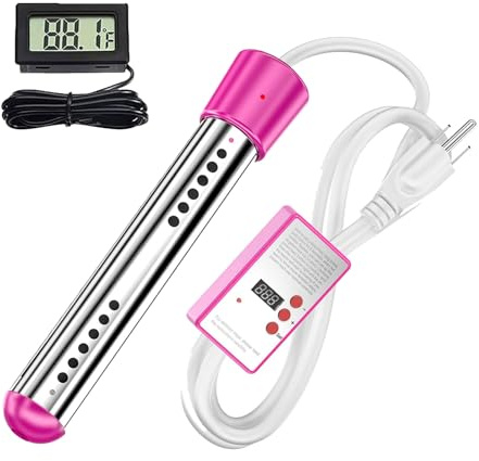 Chauffage À Eau Chaude Portable, Radiateur À Immersion avec Fonction de la Minuterie, Chauffage de Piscine en Acier Inoxydable, Radiateur de Piscine, Chauffe 5 Gallons en Minutes Pink 1500W