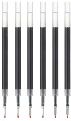 Muji Smooth Gel Ink Ballpoint Pen Refills, 0.5mm Fine Tip, Set of 6, Compatible with Knock Type and Gel Pens Body. (Black)