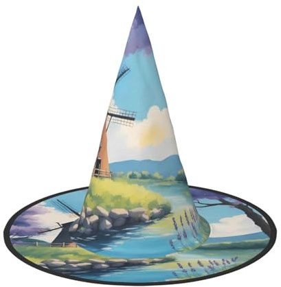 JZQZH beautiful river windmill Halloween Witch Hat 1 Comfortable and Durable Fashionable and Personalized Party Accessories