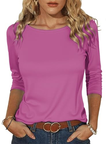 Totatuit Top femme col bateau manches 3/4 coupe ample extensible haut | Haut léger basique, Parfait pour printemps été automne, Facile à assortir au quotidien