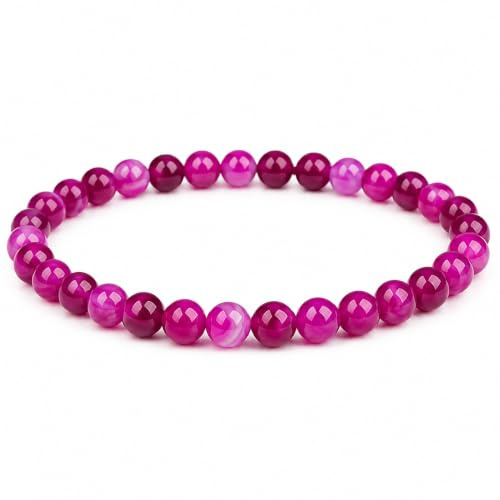 Felicidade - Pulsera de ágata fucsia y piedra natural, perlas de tamaño 6 mm, joya unisex elegante, regalo para mujer y niña, regalo de cumpleaños y Navidad, original y colorido