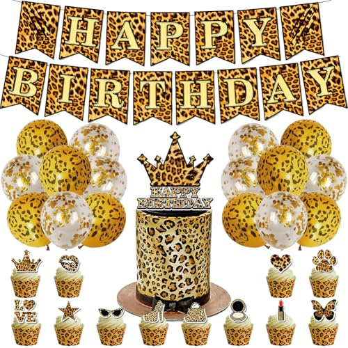 Leopard Geburtstag Deko,30 Stück Leopard Thema Geburtstag Party Dekorationen, Gepard Partei Dekoration Zubehör für Parteien Jungen Mädchen,