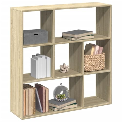Fangmaliuyun Raumteiler Bücherregal Sonoma Eiche 102x29x104 cm Modernes Design Holzwerkstoff 7 Fächer bis 70 kg, platzsparendes Hochregal für Living Room Office Loft Schlafzimmer