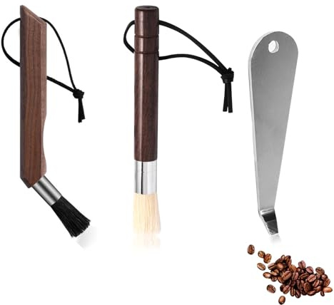3 Pack Kaffeemühlen Reinigungsbürsten Set, Barista Pinsel Reinigungspinsel Kaffeepinsel Siebträger Bürste Espressomaschinen Zubehör Korb Entferner Natürliche Borsten Mit Walnussgriff
