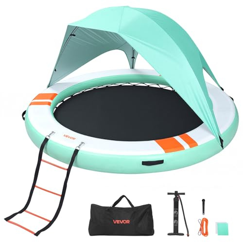 VEVOR Inflatable Floating Dock, 8 FT Round Inflatable Dock Platform, Non-Slip Water Floating Dock Mat with Portable Carrying Bag & Detachable Ladder, Floating Platform Island Raft for Pool Beach Ocean