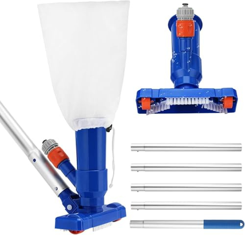 Auniq Aspirador de Piscina, Aspiradora de Fondo de Piscina Portátil con 180cm mástil, Aspirador de Piscina Manual Pequeña con Cepillo y Bolsa de Malla para Bañera de Hidromasaje de Fuente SPA Piscina