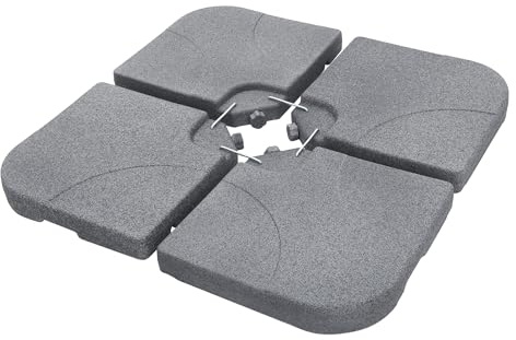 ML-Design Sonnenschirmständer 4-teilig Schirmgewicht Gewichtsplatten für Ampelschirmständer Bodenkreuz 60L/80kg befüllbar Wasser/Sand, Grau-Steinoptik, Beschwerungsplatten wetterfest + Metallverbinder