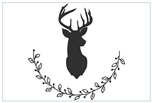Wallario Küchenrückwand selbstklebend 90 x 60 cm, Motiv: Schwarze Hirsch Silhouette mit Zweigen - schwarz weiß | Spritzschutz abwischbar & pflegeleicht
