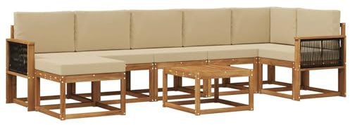 vidaXL Outdoor-Sofagarnitur mit Kissen 8 pcs Natur und Beige Polyester, Modernes Garten-Sofa-Set, Flexible Sitzgelegenheiten, Akazienholz, Lounge für Poolbereich, schnell zusammengebaut