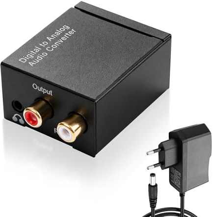 SinLoon Digital-zu-Analog-Audio-Konverter, Optical/Coaxial SPDIF auf RCA & 3,5 mm Klinke DAC-Adapter, unterstützt PCM/LPCM-Stereo-Audio, inkl. 5V DC-Netzteil, Plug-and-Play für HDTV, Blu-Ray, DVD, PS4