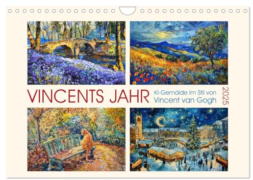 Vincents Jahr (Wandkalender 2025 DIN A4 quer), CALVENDO Monatskalender: KI-Gemälde im Stil von Vincent van Gogh (CALVENDO Kunst)