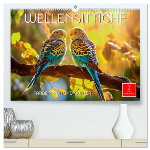 Wellensittiche farbenfroh und munter (hochwertiger Premium Wandkalender 2026 DIN A2 quer), Kunstdruck in Hochglanz: Eindrucksvolle Bilder der beliebten Vögel. (CALVENDO Tiere)