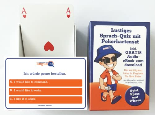 LINGUAJET - Sprachquiz Englisch mit Pokerkartenset - Kartenspiel zum Englisch Lernen für Erwachsene - Pocket Quiz für Reisen - Inklusive Audio eBook