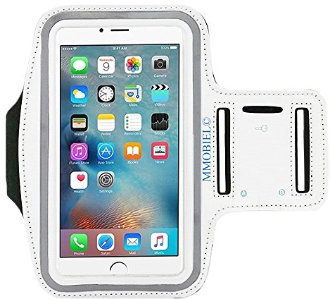 MMOBIEL Arm Phone Holder For Running Compatible with iPhone 15/15 Pro / 14/13 / 13 Pro / 12/12 Pro / 11 / XR and Other Models up to 7.1 inch - Stretchable Running Phone Holder Armband- White