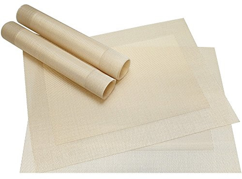 Abwaschbare Tischsets 4er Set in perlmutt weiss - Platzsets als rutschfeste und hitzebeständige Deko Esstisch Unterlagen in 46 x 33 cm - Tisch Platzdeckchen aus abwischbarem PVC für Tischdeko