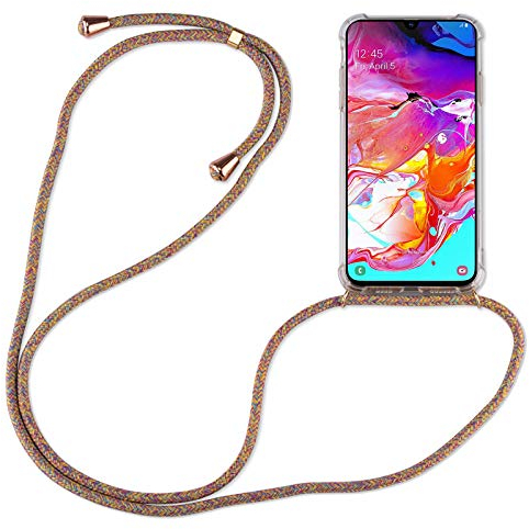 Hülle Kompatibel mit Samsung Galaxy A70 | Handykette Smartphone Halskette Hülle mit Band | Handyhülle mit Kordel zum Umhängen Kompatibel für Galaxy A70 | Rainbow