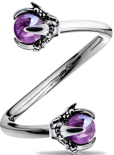 OUFER Body Piercing Helix Ohrring 16G 316L Edelstahl Drachenklaue mit Amethyst in der Mitte, Lippen-/Labret-Piercing, Knorpel, Ohrring, Schmuck, Edelstahl,