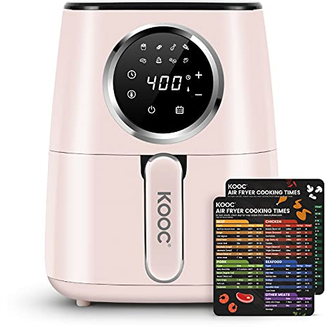 KOOC Friggitrice ad aria grande, fornello elettrico da 4,5 quarti, cheat sheet gratuito per guida di riferimento rapido, display digitale touch LED, 8 in 1, temperatura personalizzata, cestino