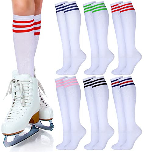 Unittype 6 Paar Rollschuhe Socken Kniestrümpfe Skating Athletic Sport Socken Gestreifte Schlauchsocken für Männer Frauen Mädchen Jugend, Frische Farben, Einheitsgröße