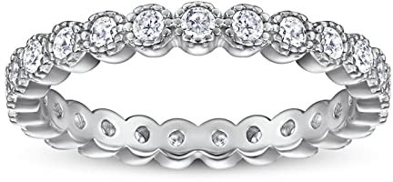 BCughia Ring Schmuck, Ring Damen Weiß Rundschliff Zirkonia Sterlingsilber Rundnähte Engagement Ringe Damen Größe 62(19.7)
