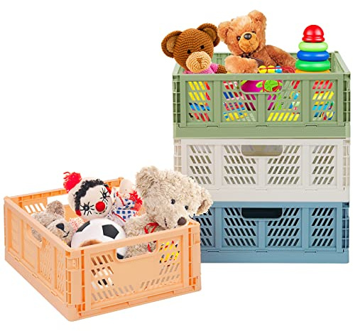 jocabo Plastic Drawer Organizer 4-Pack Collapsible Storage Boxes Crate Stackable Folding Basket Closet Containers Toy Organiser for Home Office Bedroom Kitchen Pull Out Under Bed- Colorful