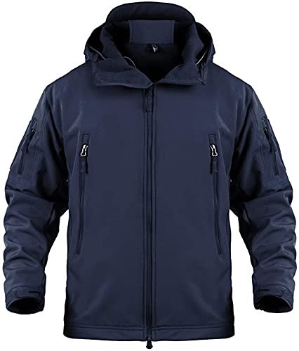 Memoryee Uomo Tattico Camouflage Softshell Giacca Outdoor Militare Pile Fodera Impermeabile Antivento Giubbotto con Cappuccio/Navy blue(new)/XL
