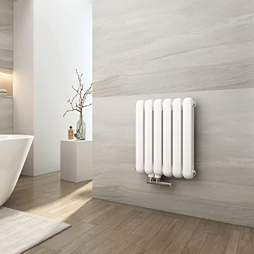 EMKE Radiatore Orizzontale Ovale, 550 x 440 mm, Bianco, Radiatore Design, Doppio Strato, Radiatore Tubolare Piccolo Riscaldamento Collegamento Laterale, Acqua Calda