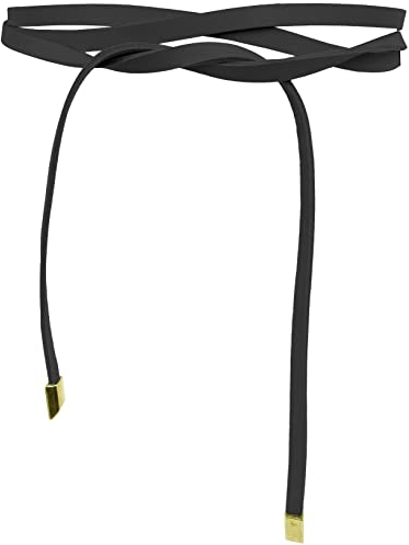FISH IN THE SEA - Super Slim 1cm schmaler Obi Gürtel - Schwarz mit goldenen Metallenden - Wickelgürtel - Obi - Taillengürtel - Bindegürtel - Echtleder - Damen - Länge 245cm/ Breite 1 cm