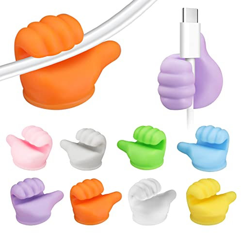 Pwsap- 8 Pack Silikon Cable holders, Cute and Colorful Thumb Hooks, Cable Organiser, desk cable clips, charging cable holder, cable organiser desk, self-adhesive Cable Wall Clips