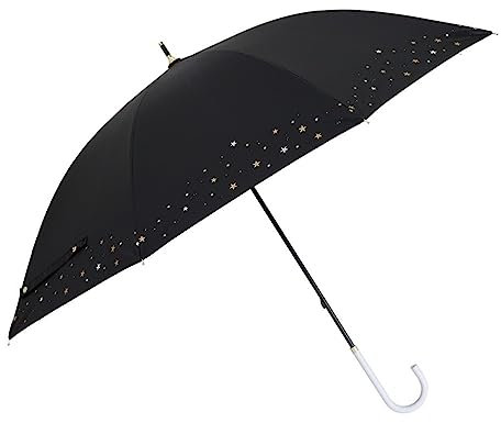 Ogawa 57280 Ogawa Sombrilla larga, sol o lluvia, impresión de decoloración UV, apertura a mano, 21.7 pulgadas (55 cm), 8 varillas, Irokasa, estrella/negro, protección UV y protección contra la luz