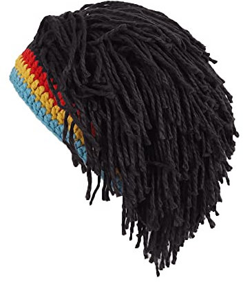 Herren Strickmütze mit Haar Jungen Lustige Handgemachte Strickmütze Wintermütze Beanie Rasta Mütze mit Dreadlocks, B-schwarz, Einheitsgre