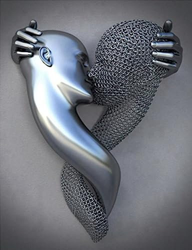 Metall Figur Statue Kunst Leinwand Gemälde Romantisch Abstrakt Poster und Drucke 3D Liebhaber Skulptur Poster Modernes Wohnzimmer Heimdekoration - Ohne Rahmen (BST-06,60x90cm*1)