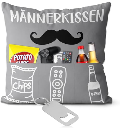 Geschenke für Männer, Männerkissen Kissenbezug mit 3 Taschen und Bier Flaschenöffner, Vatertagsgeschenke für Papa, Männer Geschenke Geburtstag, Bier Geschenke für Männer, Geschenk Mann Geburtstag
