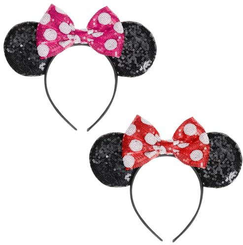 EUPSIIU 2 Stück Ohren Maus Glitter Schmetterling Haarband Mädchen Bow Schleife Stirnbänder Mädchen Headbands Mouse Ears für Kinder & Erwachsene Partys Cosplay Kostüm, Weihnachten Haarband (2 Colours)