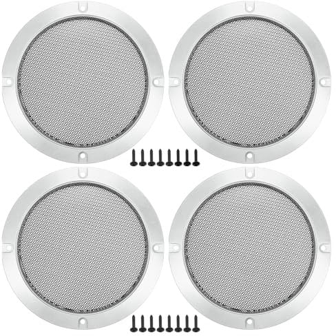 X AUTOHAUX 5 Car Speaker Grille Cover Mesh W/Screws Silver Tone Black - 4 Pcs