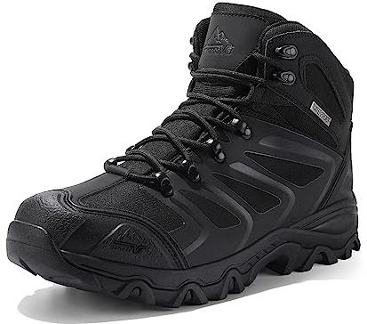 NORTIV 8 Herren Outdoorschuhe Wanderstiefel Trekking Wanderschuhe Wasserdicht Mid Kletterschuhe Bergsteigen Klettern Wandern Schuhe Hiking Boots,Size 45,Alles Schwarz,160448_M-E