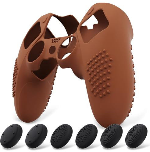 playvital Coque Protection pour ps5 Edge Manette,Housse Silicone avec 6 Capuchon Joystick pour ps5 Edge Controller Cover Skin,Anti-Dérapante Accessoire-Brun Signal,3D Studded Edition
