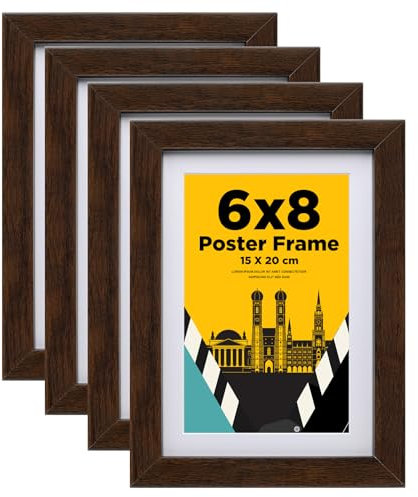 Egofine Bilderrahmen 15 x 20 cm, Holzrahmen mit Acrylglas, MDF-Rahmen 4er-Set, Passepartout für Fotos 10 x 15cm, Rahmen für Tisch- und Wandmontage, Braun