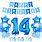 Luftballon 14. Geburtstag Blau - Happy Birthday Folienballon, Riesen Folienballon Zahl 14, Ballon Deko, Geburtstagsdeko Jungen 14 Jahr