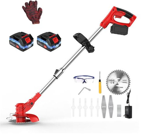 Wizvox Decespugliatore Elettrico A Filo, con 2 Batterie 20A E 1 Caricabatteria Falciatrice Elettrica Angolo Retrattile e Regolabile Decespugliatori A Batteria, per Prato E Giardino