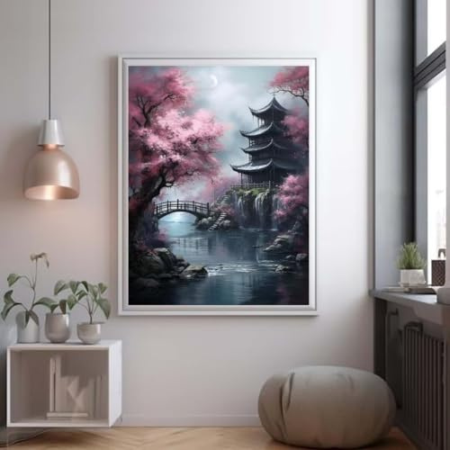 Japan Landschaft Diamond Painting, 5D Diamant Painting Bilder Kits Erwachsene,Full Diamant Malerei 5D DIY Diamond Art Set, Diamant Painting Bilder Kinder Diamond Kristall Home Wand Décor 40x60cm D322